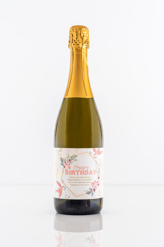 Say Happy Birthday to a loved one or work colleague with this beautiful custom labelled sparkling wine